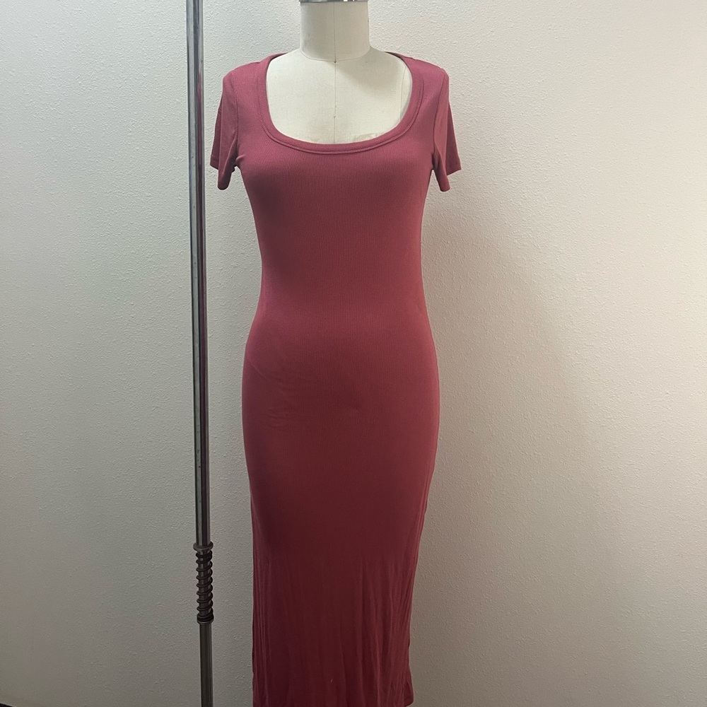 Rib Knit Coral Red Fitted Dress